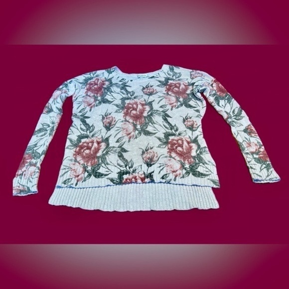 Abercrombie & Fitch Floral Boat Neck Long-Sleeved High-Low Sweater, S - Picture 1 of 15